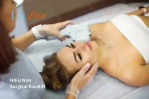 Woman having Hi-Fu to reduce wrinkles Hampton Wick.
