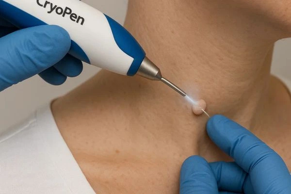 Person receiving Cryotherapy skin tag removal Hampton Wick