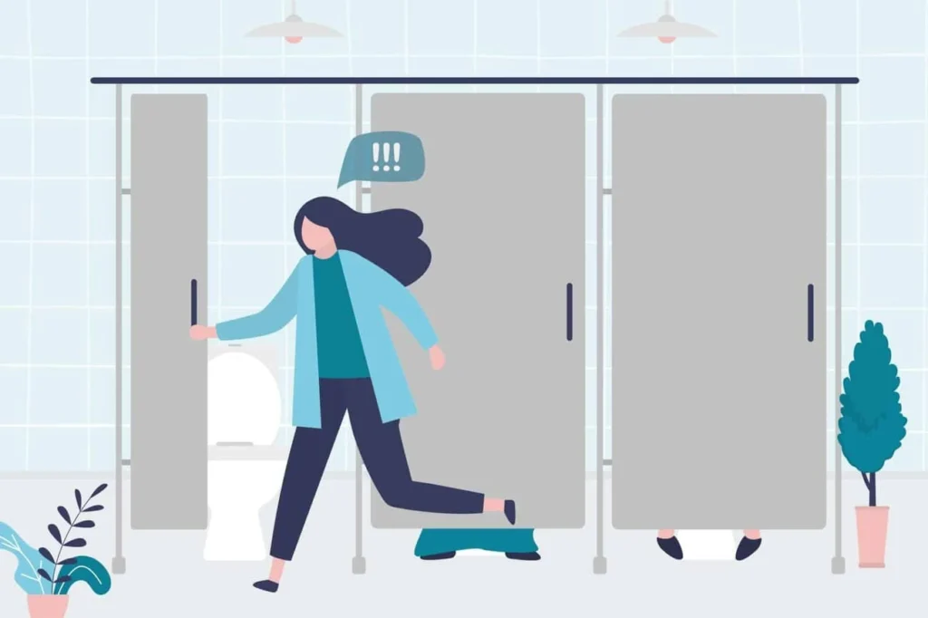 graphic of Urine incontinence Hampton Wick woman running to the toilet.