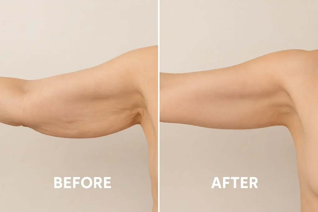 Picture of LA LIPO Hampton Wick before and after results of skin tightening treatment on the upper arms.